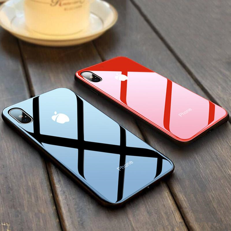 

Tempered Glass Mirror Cell Phone Case For iPhone X XS XR XSMAX 8 7 iPhone 6 S 7Plus 8Plus Luxury shockproof Cover, White