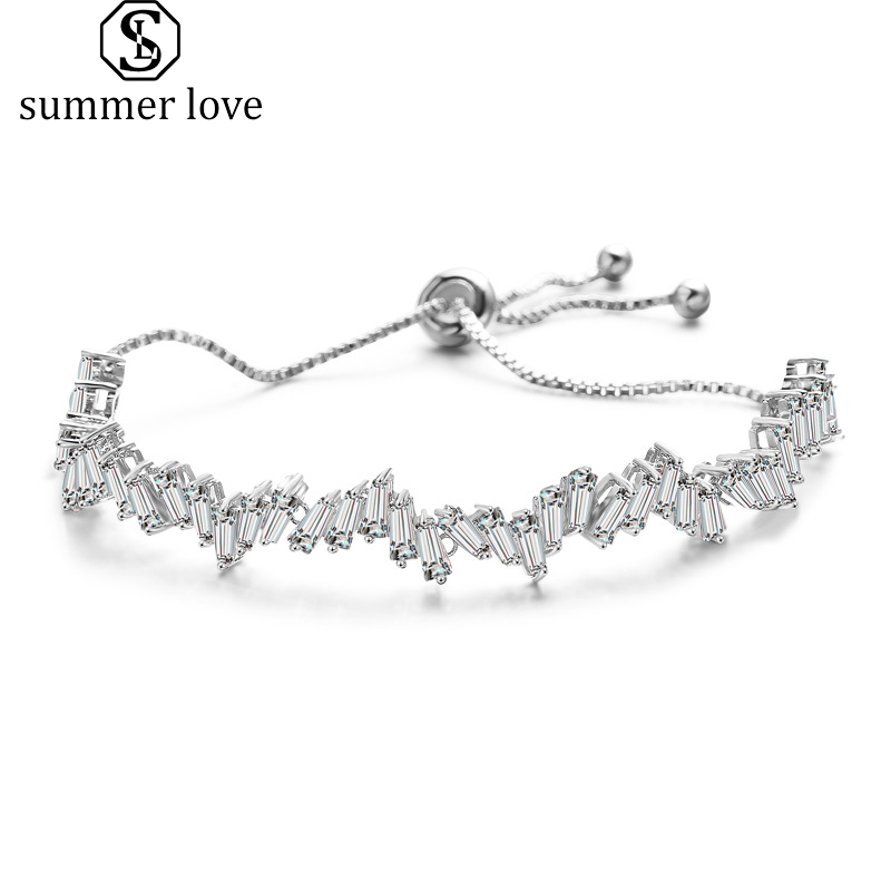 

Shinny Irregular Cubic Zirconia CZ Bracelet Zircon Crystal Adjustable Chain Bracelets for Women Girls Wedding Party Jewelry