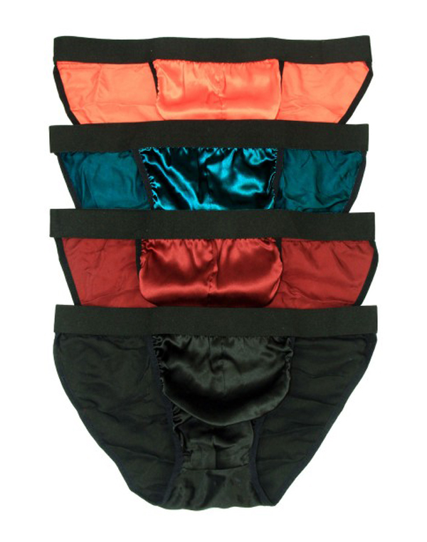 

Mens Pure Silk Satin String Bikini Briefs 4 In One Economic Pack US S M  XL