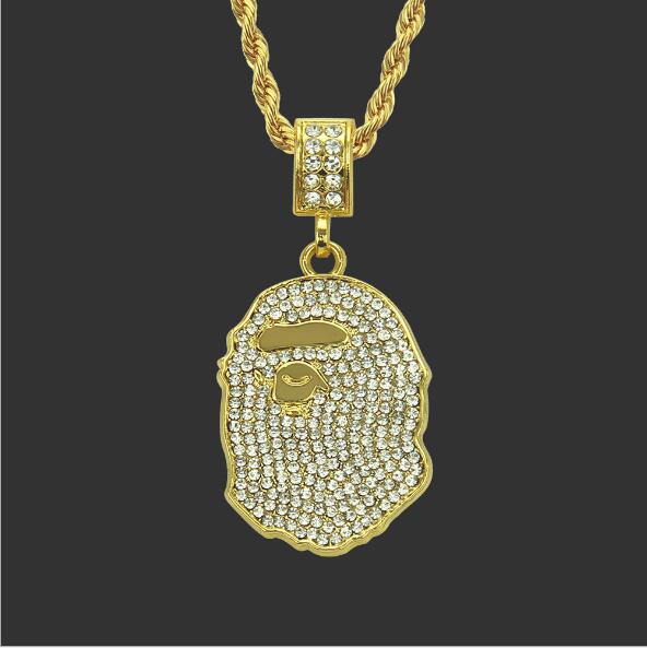 

European and American fashion personality full diamond pendant necklace new necklace hip-hop ape head necklace64