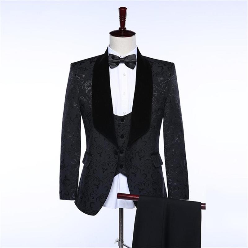 

Men Suits High Quality Shawl Lapel Best Man Pattern Black Groom Tuxedos Wedding/prom 3 Pieces ( Jacket+Pants+Vest+Tie ) E190, Same the picture