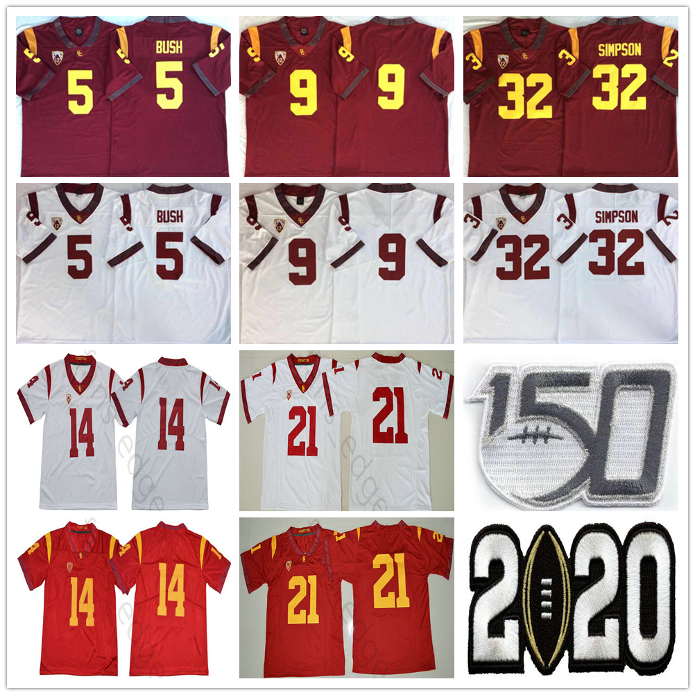 

2020 NCAA USC Trojans 5 Reggie Bush 9 Kedon Slovis 21 Jackson 14 Sam Darnold 32 OJ Simpson 43 Troy Polamalu 55 Junior Seau Football Jerseys, As picture