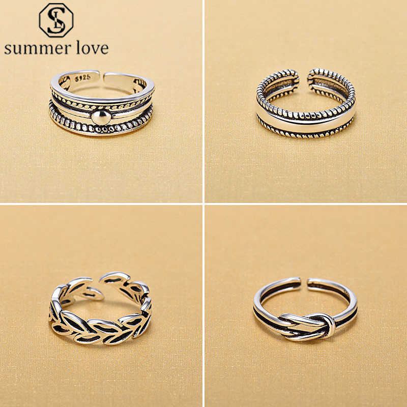

Classical Retro Vintage 925 Sterling Silver Hand Open Finger Leaf Hoop Open Rings for Women Valentine's Day Sterling Silver Jewelry-Z