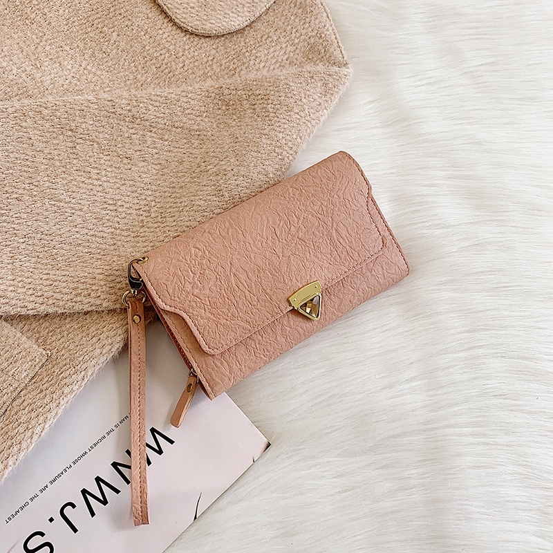 

2020 Long Wallet Hardware Leather Women Cards Holder Purse Korean Cute Fashion Hot Sale Ladies Small Handbag, Pink