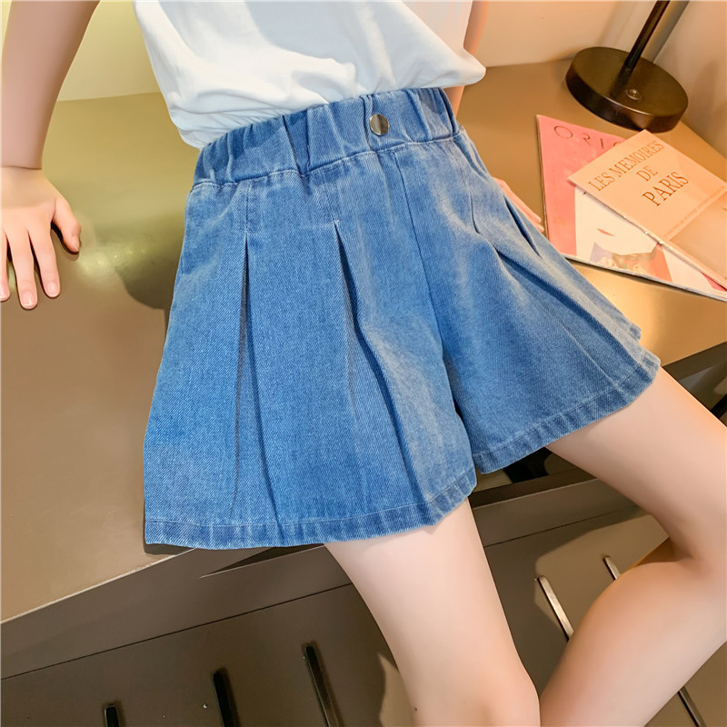 

Children Loose Short Denim Pants Summer Korean Fashion Wide Leg Jeans Short For Teenage Girls Clothing Casual Kids Denim Shorts, Blue