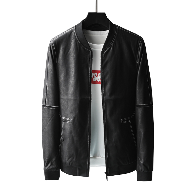 

Brand Clothing Top Quality Men Leather Jackets Fashion Stand Thin Leather Jacket Male Casual Coat Spring Autumn Black Outerwear