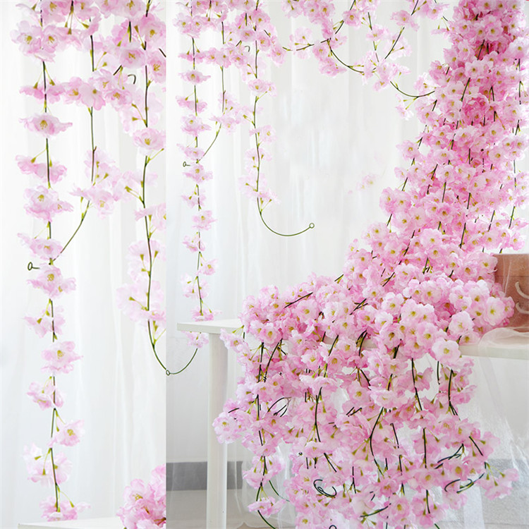 

2M long Artificial Cherry Blossom Silk Flower garland Wall Hanging Wisteria For Home and Wedding Decorations A35, Customize
