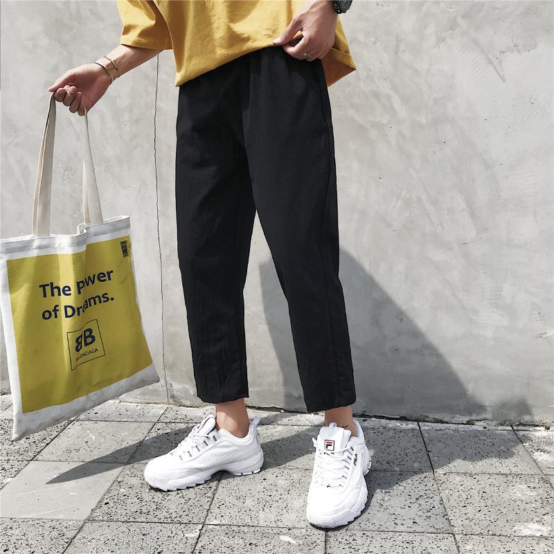 

Hong Kong style solid color straight pants men's Korean fashion thin bf ankle-length pants autumn 2019 hundred-match loose, Black