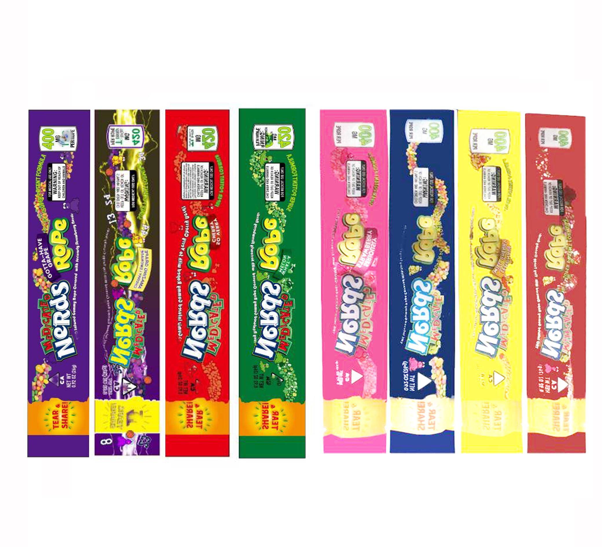 

6 types MEDICATED Nerds Rope Empty Packaging bags Nerds Rope Candy Nerdsrope Gummy Bags Three Edge-sealing Bag Foil Food Package