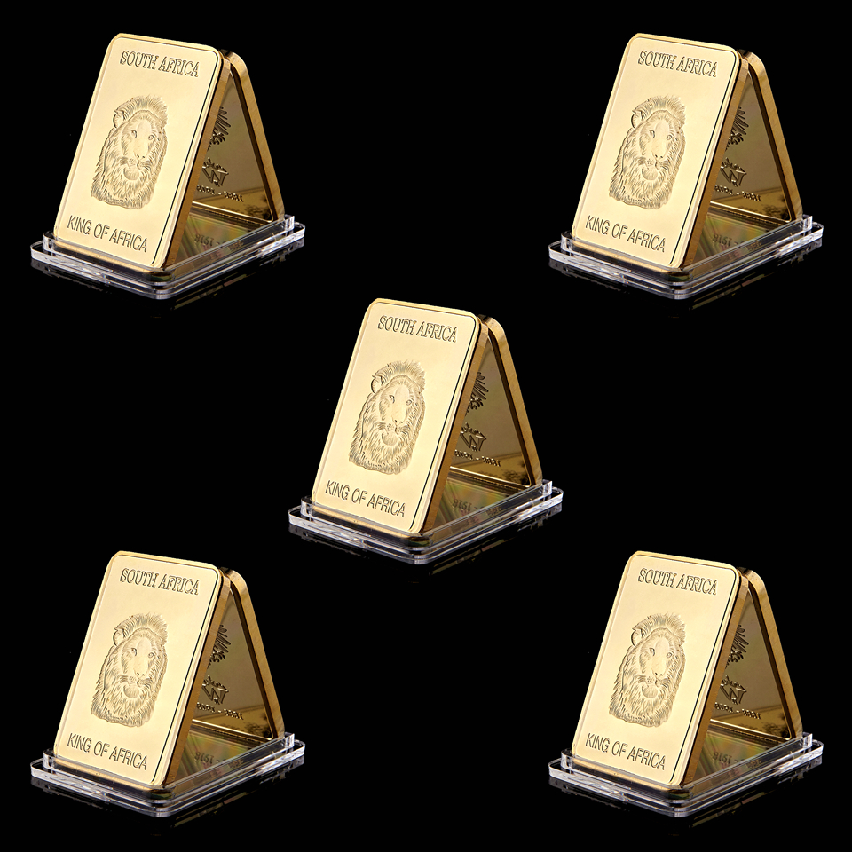 5PCS Gold Coin South Africa Lion King Craft Krugerrand 1oz Gold Plated Souvenir Iron Plated Gold Bar-image-522716193