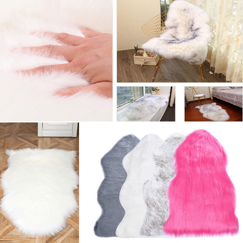 

Long Hair Solid Mat Seat Pad Home Decor Rectangle Soft Sheepskin Fluffy Area Rug Faux White Fur Carpet Shaggy Living Room, C 40x60cm