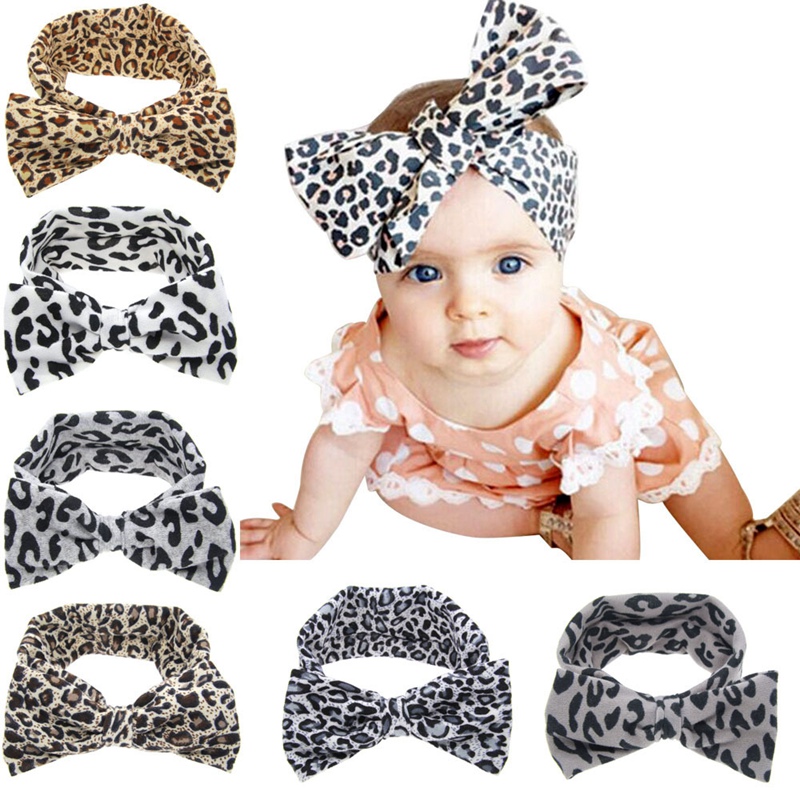 

Baby Girl Leopard headband Toddler Ear Elastic Soft Hairband 6Colors, Mix colors