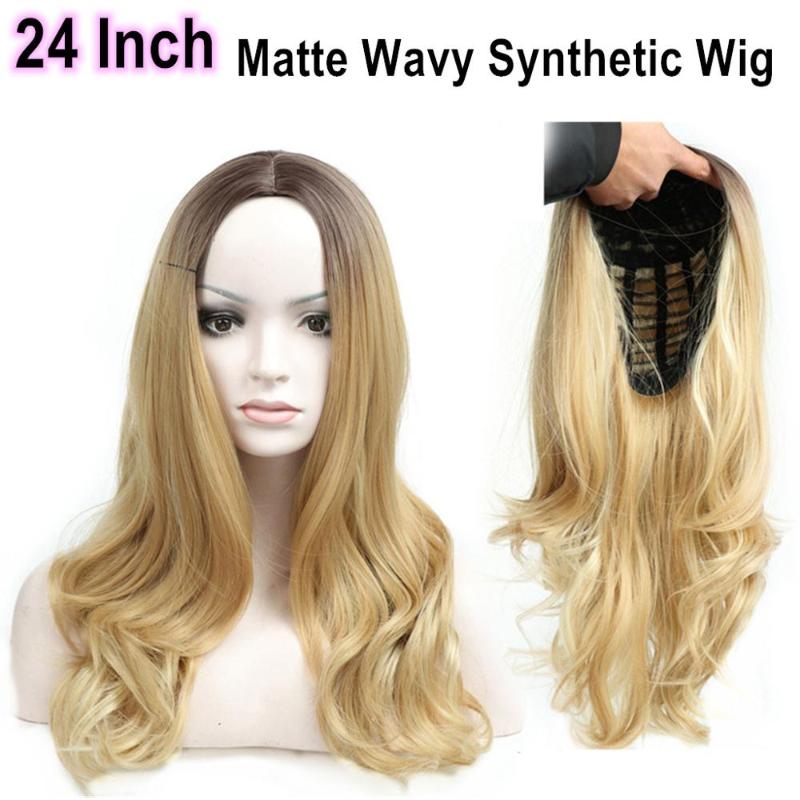 

SHUOHAN 60cm Synthetic Ombre Wavy Wig For Women Black Blonde Golden Gold Heat Resistant Fiber High Temperature Cosplay Long, Sx253