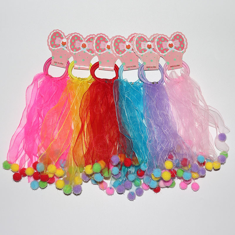 

4Pcs 2020 Summer Mesh Chiffon Pom Pom Hair Tie Scrunchie Women Girls Elastic Hair Rubber Bands Ring Rope Holder Headwear, C8