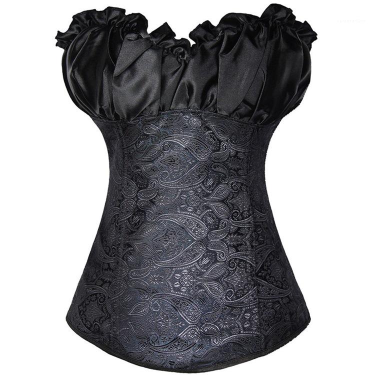 

Plus size Lace up Women Ribbon Floral Embroidery Overbust Sexy Dance Bridal Corse Bustiers Frill Jacquard Brocade Corset Wholesale