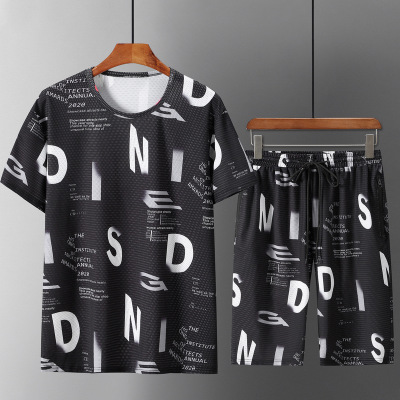 

Men's Clothing 2 Piece Set Mens Sports Suit Summer Short-sleeved T-shirt Trend Plus Fat Plus XL Casual Loose Shorts Summer Hot Sale