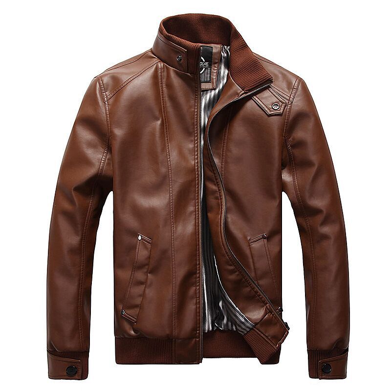 

Men's Jackets Leather Jacket Men Stand Collar Solid PU Slim Fit Black Brown Veste Homme Plus Size S-3XL