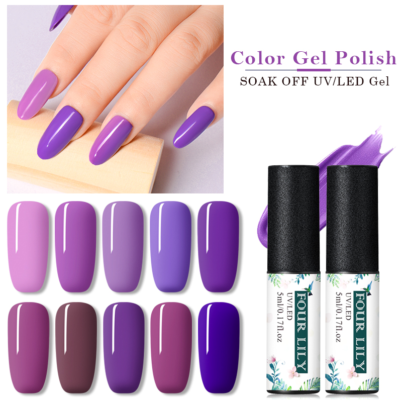 

Four Lily 5ml Color Gel Nail Polish Pure Purple Series Soak Off UV Gel Polish Varnish DIY Manicure Nail Art Lacquer Varnish, Ffs06580