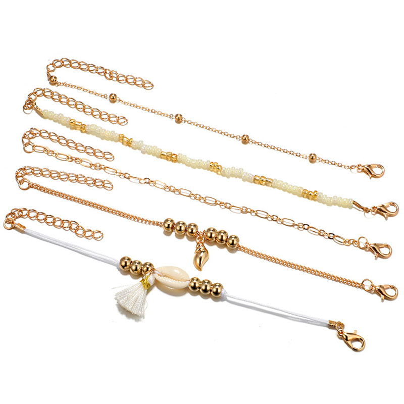 

Fashion Geometric Conch Shell Beaded Tassel Ball Bracelet Chains Women's Charm Bracelets 1 Set = 5 Pieces, Golden;silver