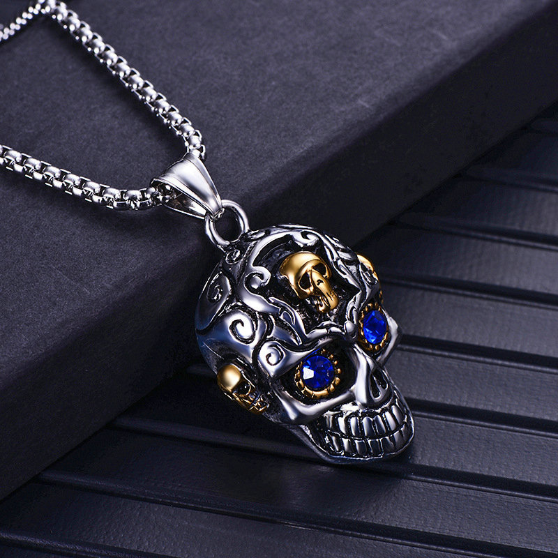 

Hot Sale Stainless steel silver skull pendant Necklace Men Punk motorcycle Necklaces & Pendants Gold Hip-hop mask Jewelry