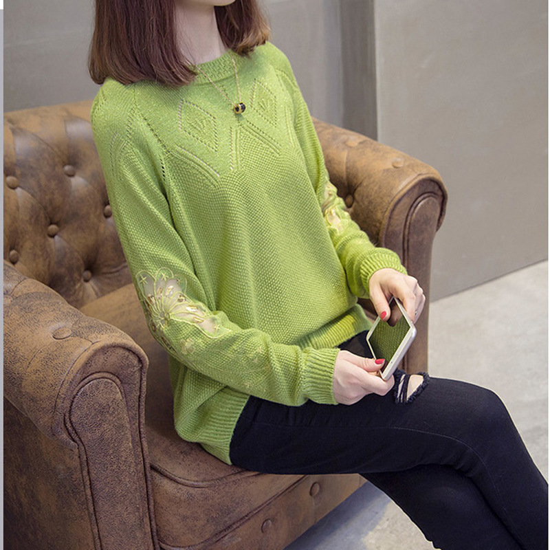 

Lace Mesh Openwork Sweater, Spring 2020 New Loose Round Neck Ladies Sweater, Blue