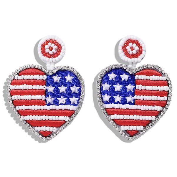 

Wholesale- luxury designer exaggerated lovely cute colorful beaded America USA flag heart pendant stud earrings for women girls