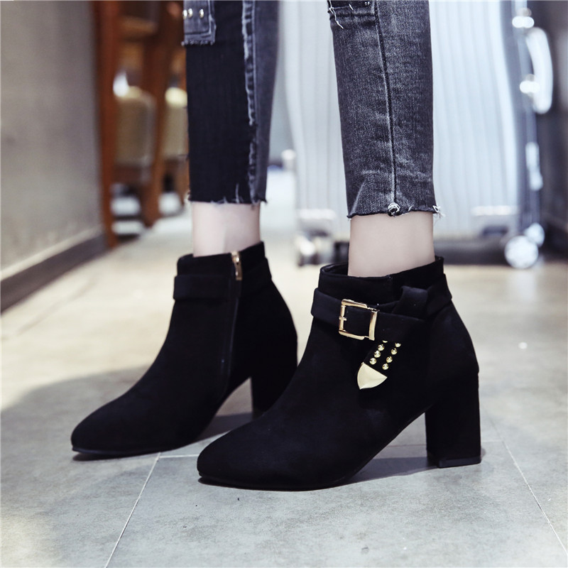 

Hot Sale-Women's Shoes Bootee Woman Zipper Ladies High Heel Fashion Rock Pointy Rubber Ankle Autumn