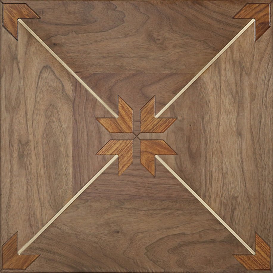 American Walnut Art Parquet Wood Floor Sapele designed hardwood flooring Brass Inlay luxurious villas furniture Medallion wallpaper for home deco-image-526182395