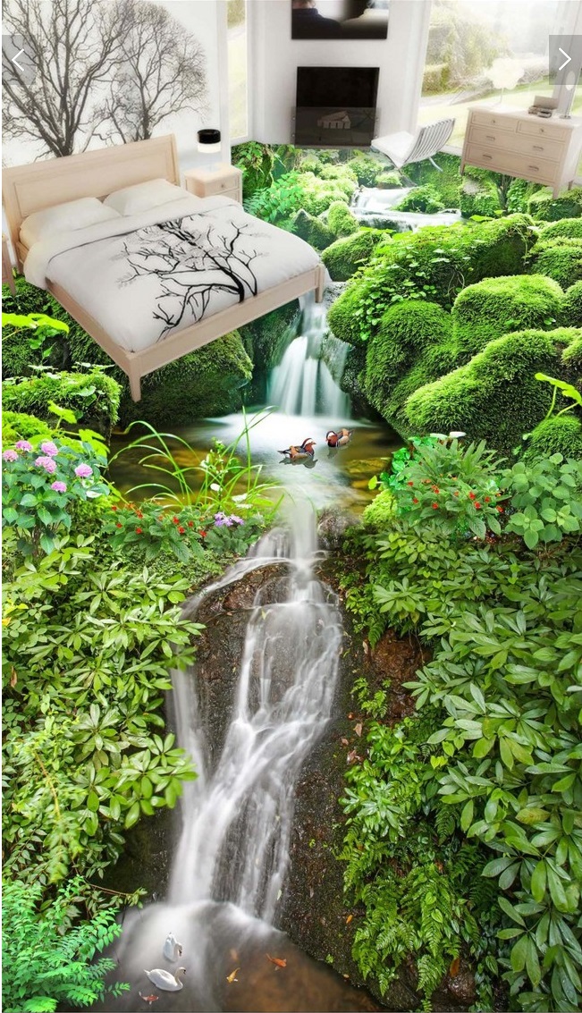 

3d pvc flooring custom photo self-adhesive wallpaper Sticker Mountain stream water landscape home decor living room wallpaper for walls 3 d, Customize