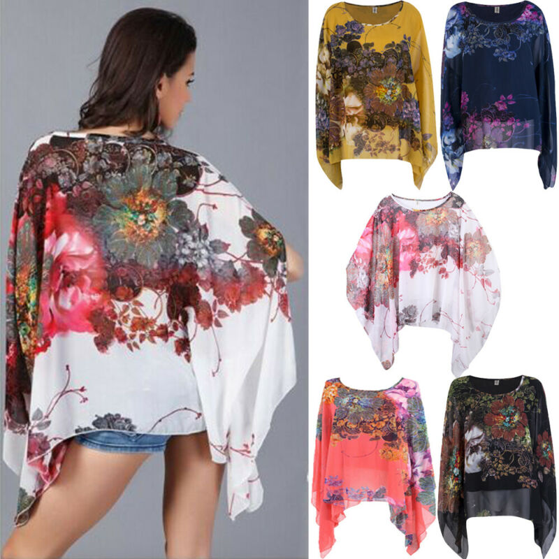 

Goocheer New Fashion Women Summer Floral Chiffon Boho Bikini Cover Up Kimono Blouse Long Sunscreen
