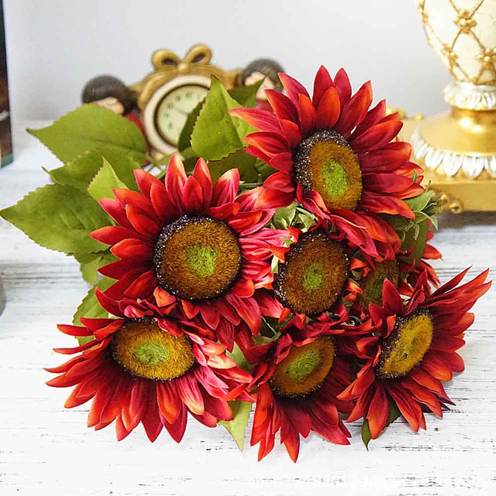 

Office Wedding Home Decor 13 Heads Desktop Bouquet Fake Sunflower Living Room Artificial Flowers Cloth Party European Style, Yellow