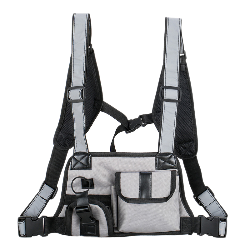

Men Nylon Chest Rig Bag Hip Hop Unisex Streetwear Functional Multi-Function Chest Bag Strap Vest, Black