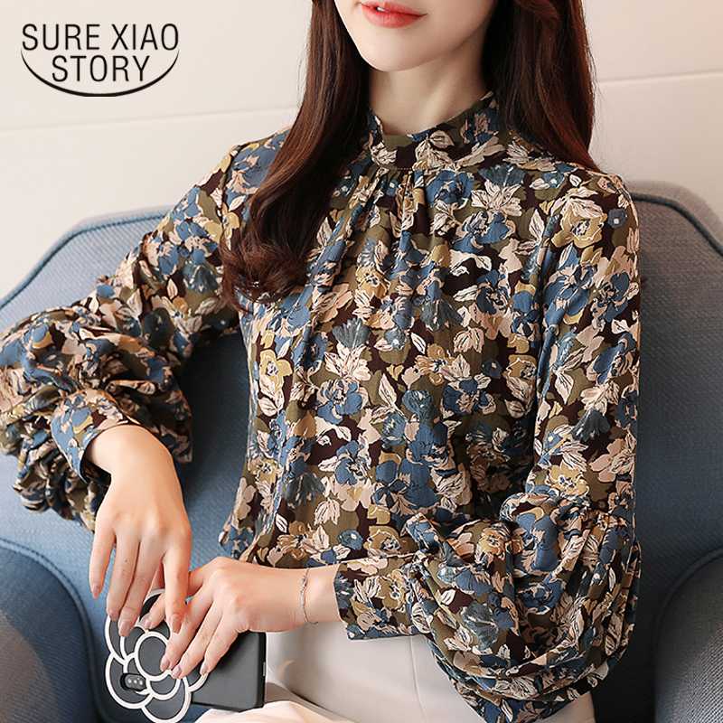 

Fashion woman blouses 2020 print chiffon blouse shirt womens tops and blouses long sleeve women shirts blusas femininas 2078 50, Blue red