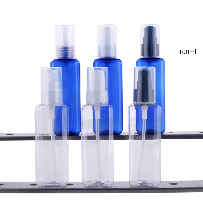 

10pcs 100ml Plastic Bottles Empty Lotion Bottle Blue Clear Pump Dispenser Toner Cosmetic Tube Makeup Packaging Containers Square