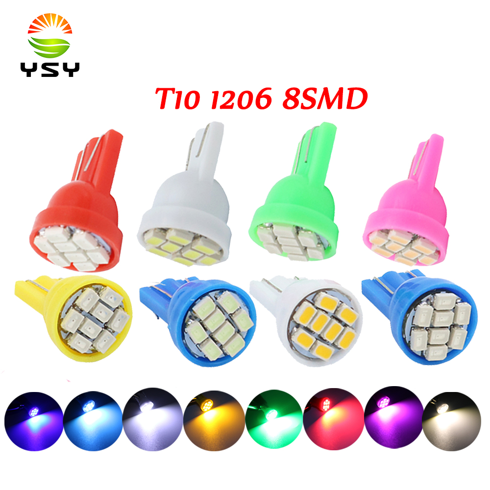 

YSY 200Pcs Promotion Led T10 8 smd 1206 8leds 8SMD Car signal LED Light 194 168 192 W5W 3020 DC12v Auto Wedge Lighting White, As pic