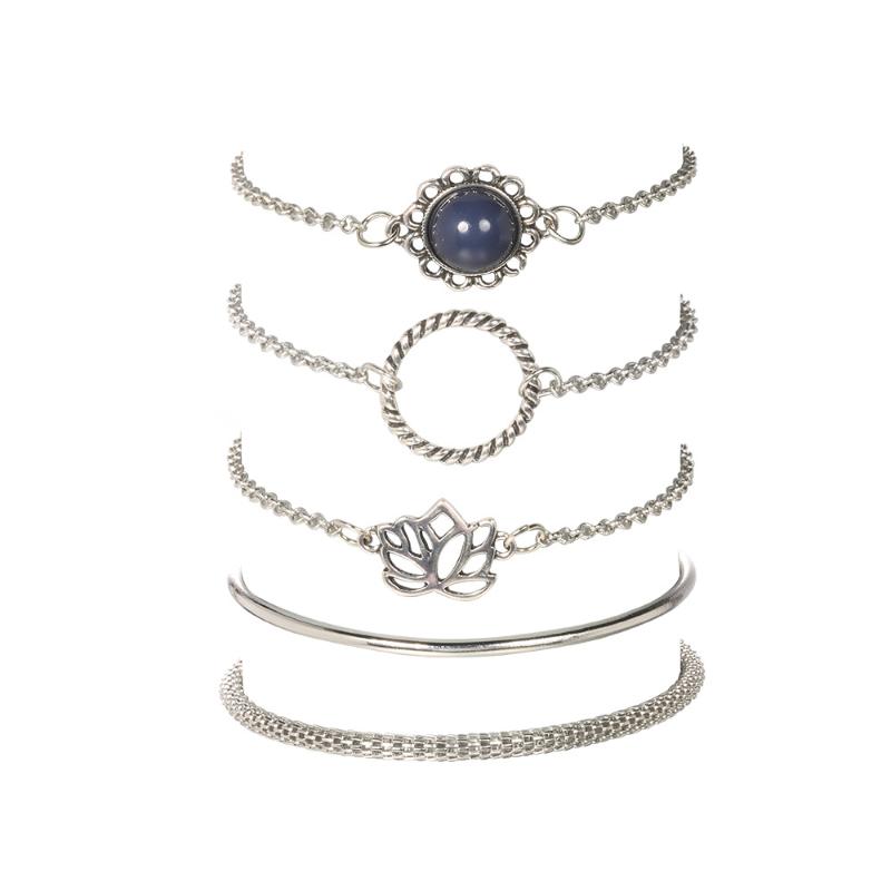 

Cuff European And American Trends Lotus Circle Simple Bracelet Temperament Flower Chain 5 Piece Set Accessories