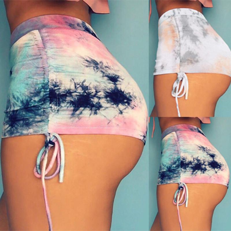 

2020 Women Gym Jogging Yoga Shorts Leggings Breathable Women' Yoga Short Sports Fitness Tie-dye Print Thin Skinny Shorts, Pink