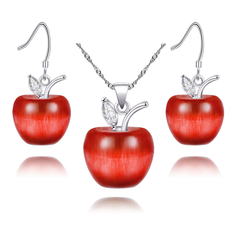 Red Apple Dangle Earrings Fruit Red Big Apple Dangle Woman Teen Earrings Lovely