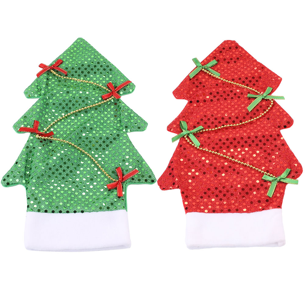

Bling Shiny Christmas Tree Shape Wine Bottle Cover Decorations Red Green