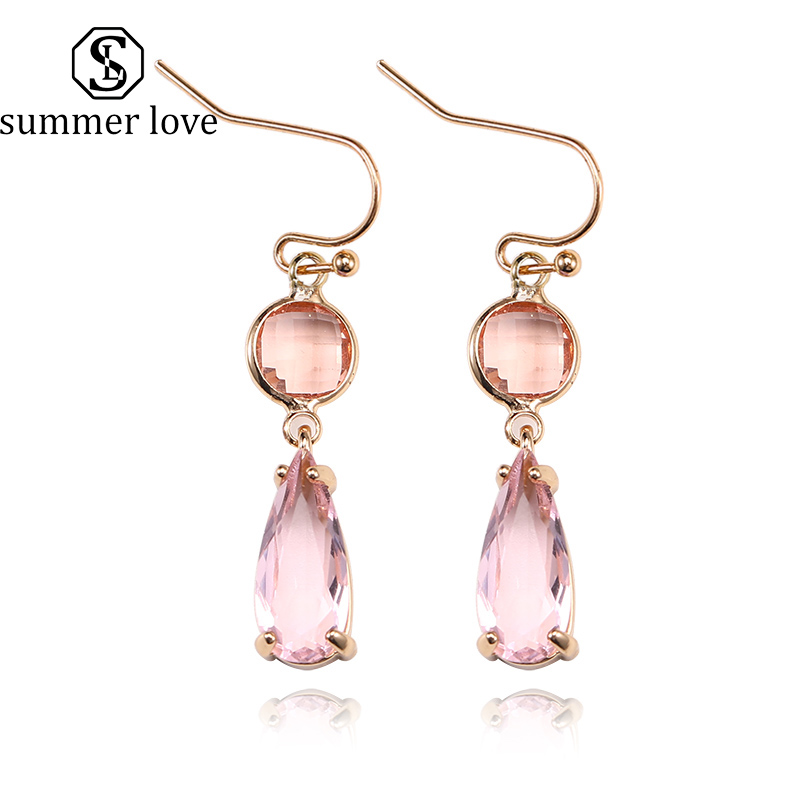 

Hot Sell Colorful K9 Crystal Pendant Dangle Earring for Women Unique Design Water Drop Geometric 18K Gold Hook Earring Fashion Jewelry Gift