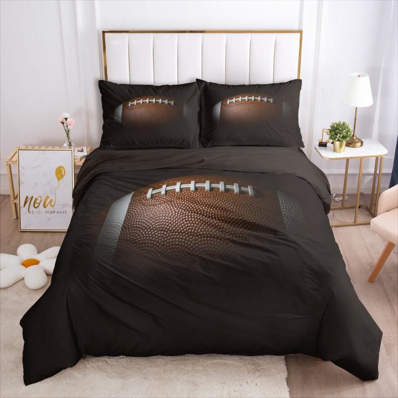 

3D Football Sport Custom Bedding Sets Duvet Quilt Cover Set Comforter Bed Linens Pillowcase King Queen Full Double Home Texitle, Sport016-black-d