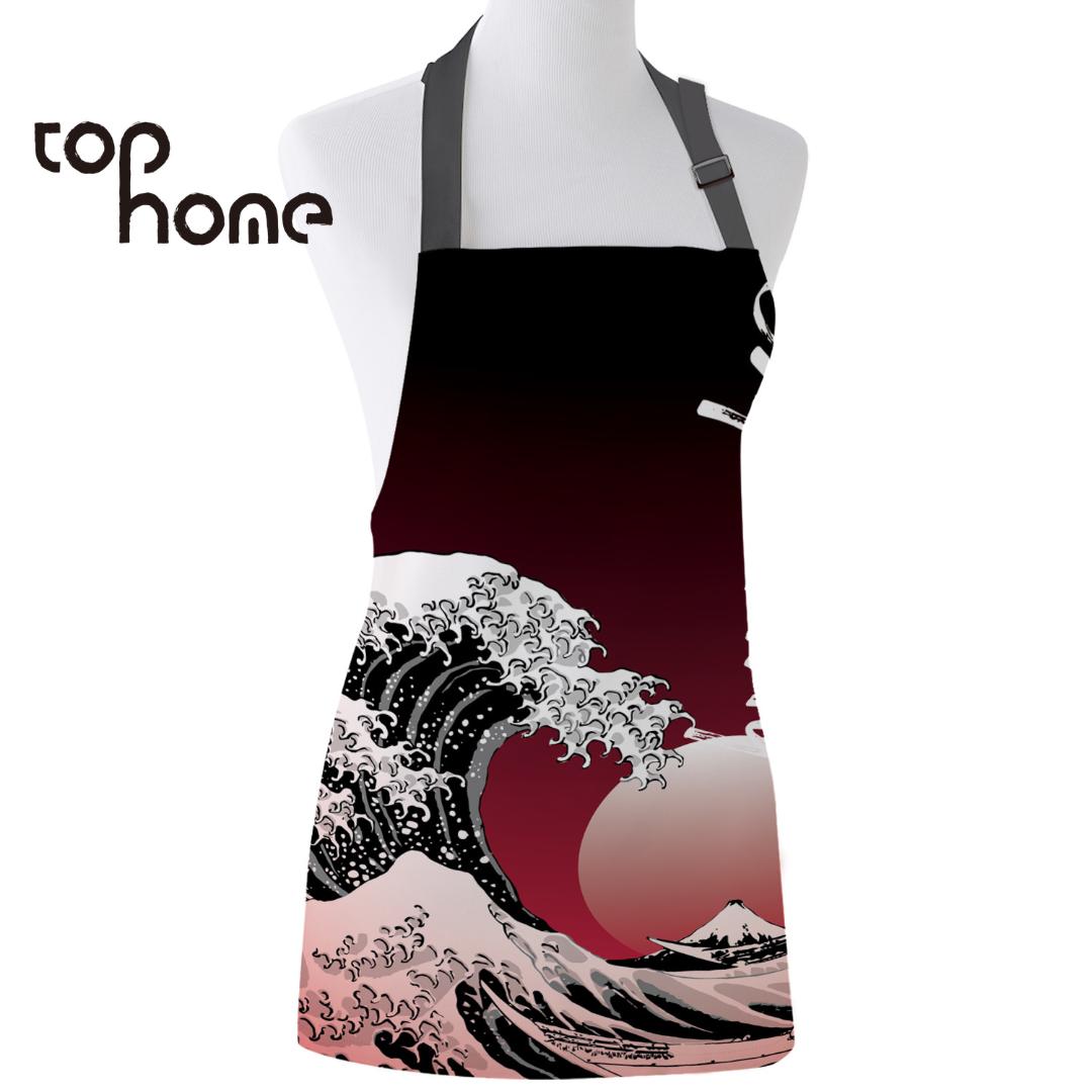 

Tophome Kitchen Apron Ukiyo Dark Printed Adjustable Sleeveless Canvas Aprons for Men Women Kids Home Cleaning Tools