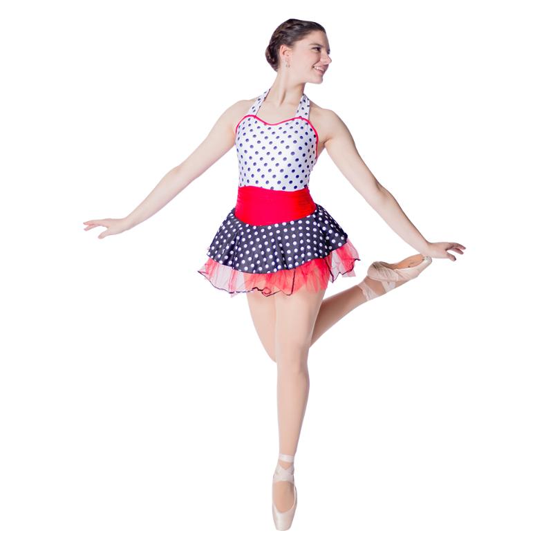 

Girls Polka Dot Ballet Tutus Dress Halter Leotard 4 Layers Soft Tulle Tutus for Ladies Performance Modern Dance, Red