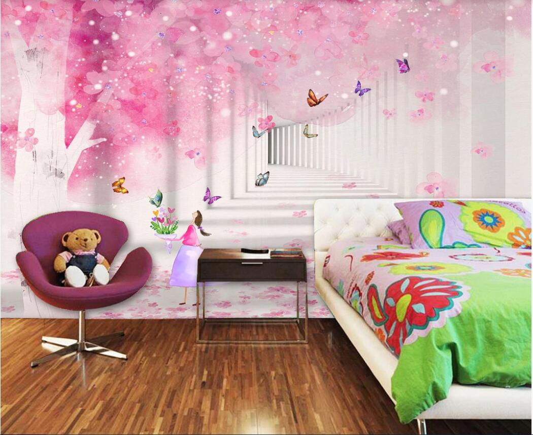 

3d wallpaper custom photo murals Pink cherry blossom 3D children's room background wall painting decor wall art pictures, Non-woven fabric