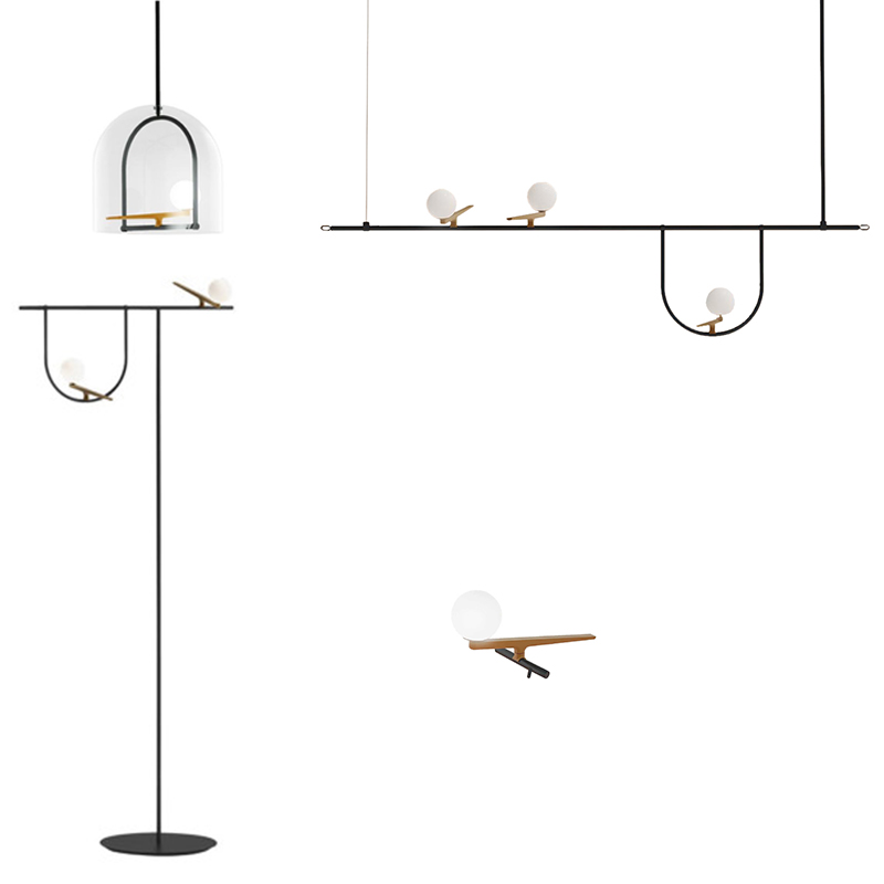 

Nordic minimalist bar restaurant LED pendant lights creative personality bird light iron single head living room study pendant lights glass