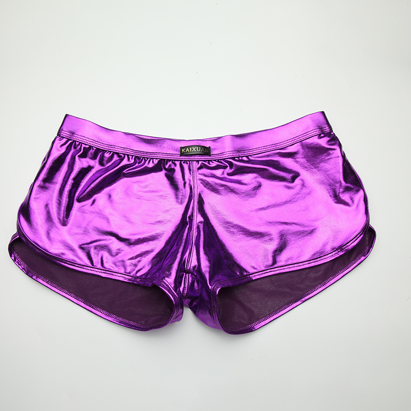 2020 Sexy Mens Shiny Boxer Shorts Faux Leather Underwear Penis Pouch