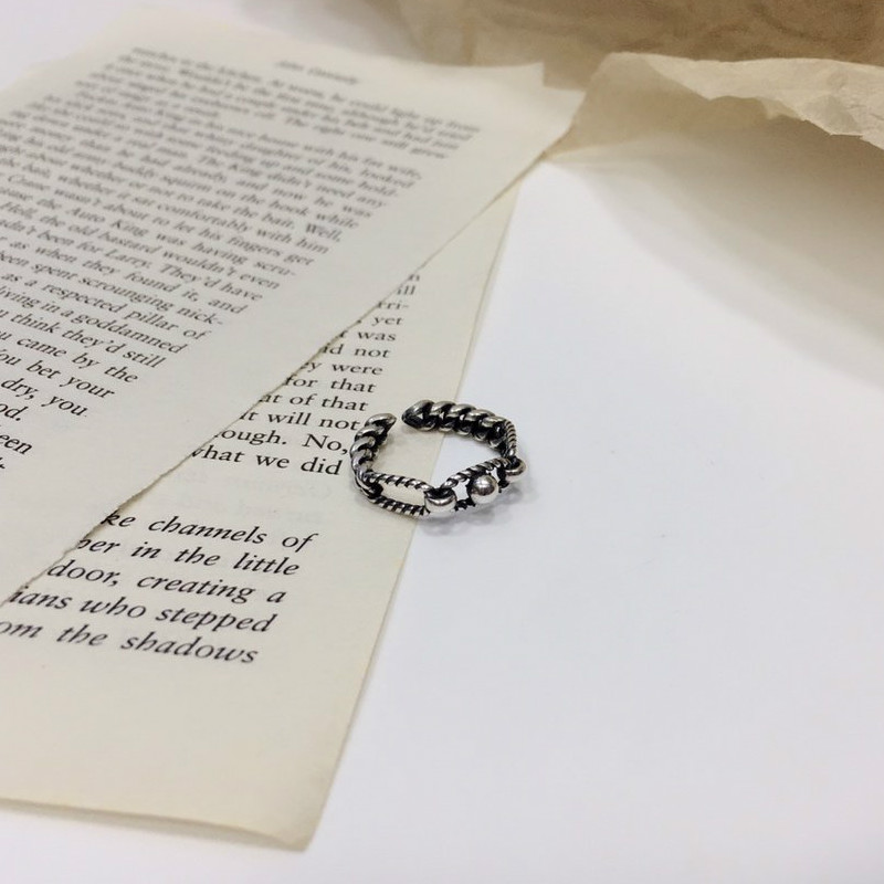 

Cluster Rings Vintage S925 Sterling Thai Silver 925 Original Open Ended Resizable Weird Funny Twist Beads Hollow Charm Ring