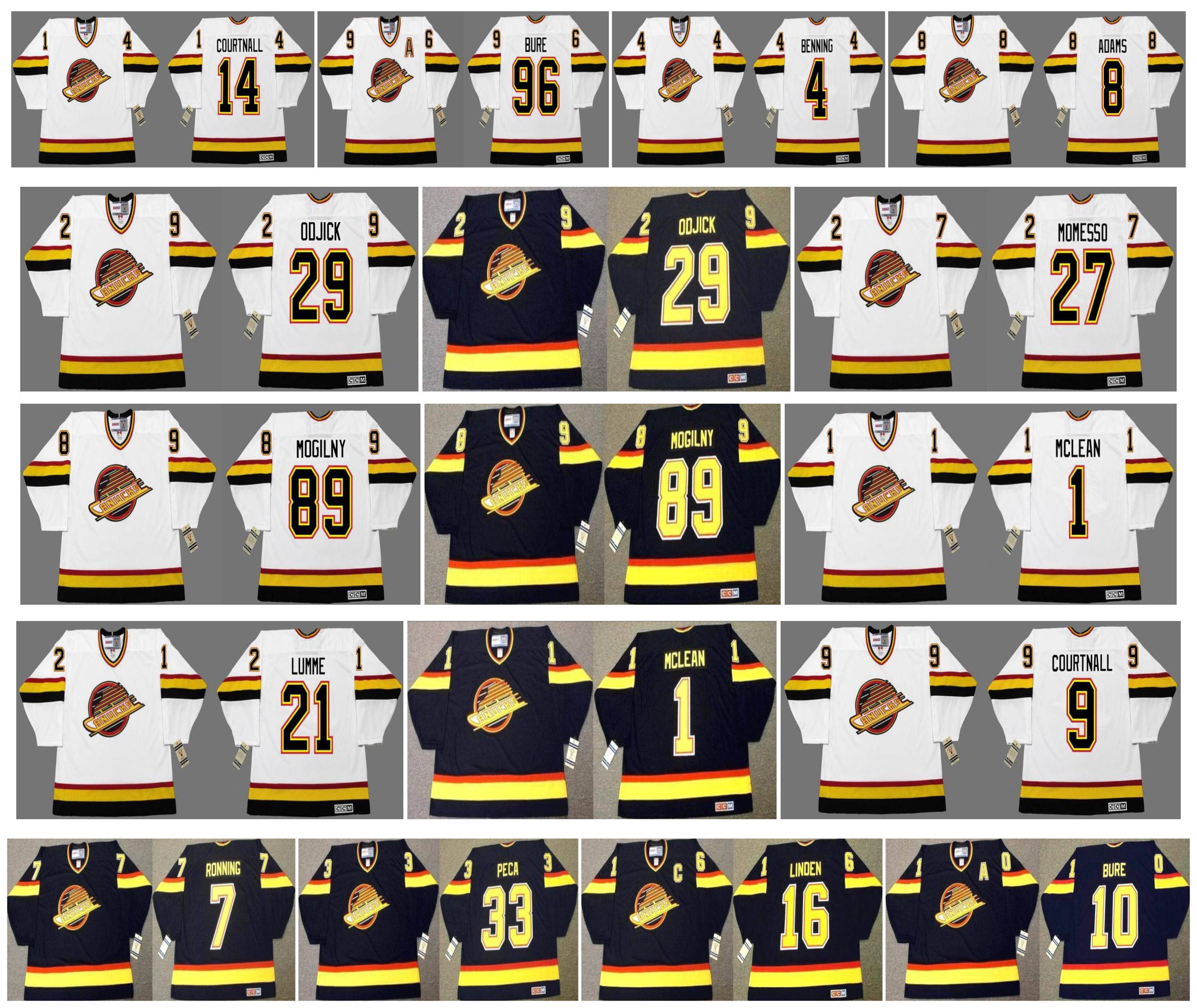 

Vintage Vancouver Canucks Jersey 14 geoff courtnall 96 pavel bure 4 jim benning 8 greg adams 7 cliff ronning 33 michael peca Retro Hockey, As pic