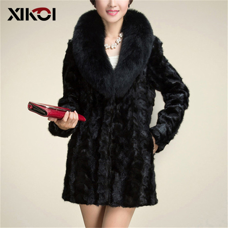 

XIKOI High Quality Faux Fur Coat For Women Overcoat Winter Warm Fashion Long Artificial Fur Women' Coats Jacket 2018, Black