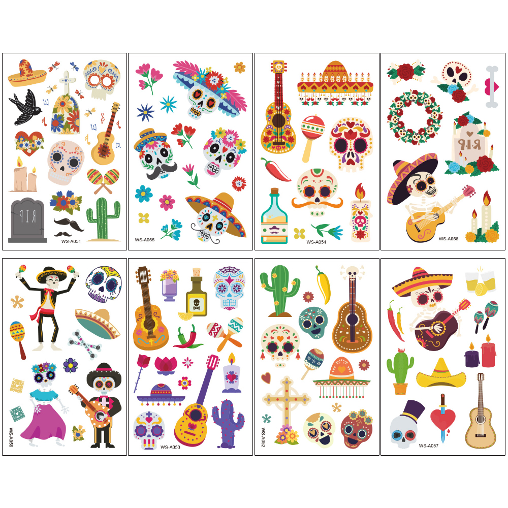 Mexico Day Of The Dead Skull Flower Guitar Black Cat Tattoo Mexico Day Of The Dead Skull Flower Guitar Black Cat Tattoo